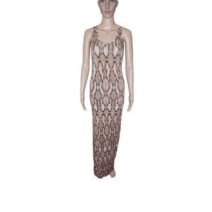 *Torn by Ronny kobo women's brown tan animal print mobwife casual maxi dress S